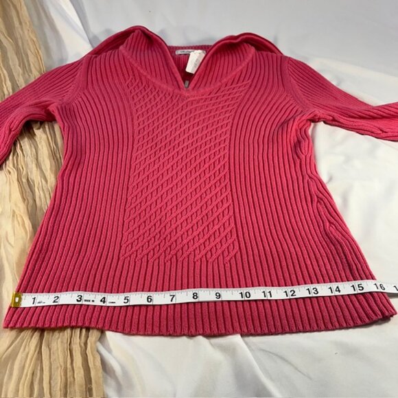 Liz Claiborne Women's Pink Cable Knit Sweater 3/4 Zip Size S - Picture 9 of 13